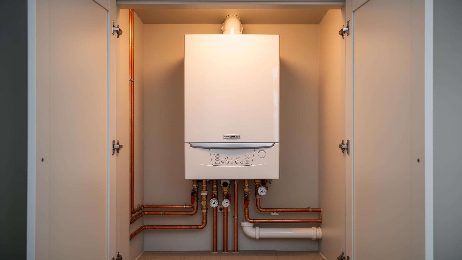 New wall-mounted combi boiler with neat copper pipework