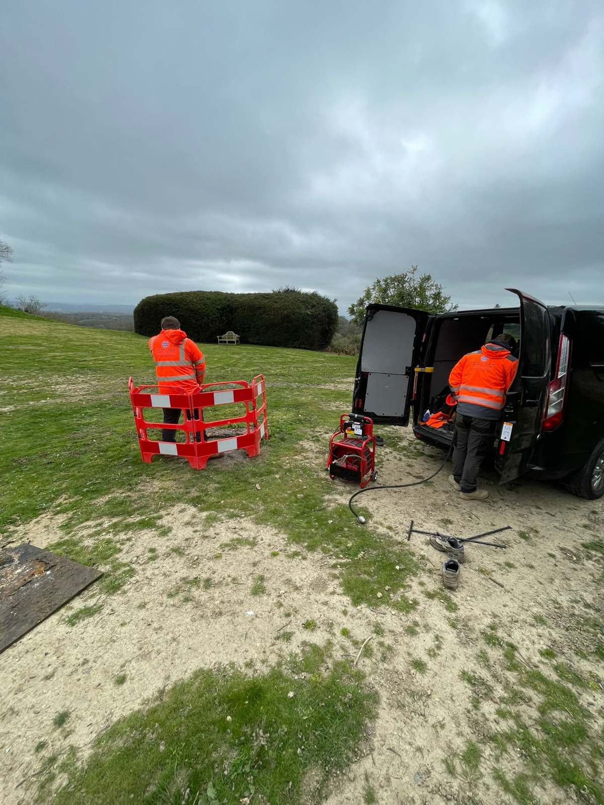 Total Flow Services site setup for a drainage project in the Kent countryside